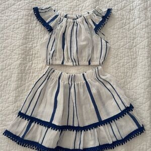 Striped Two-Piece Set with Navy Accents